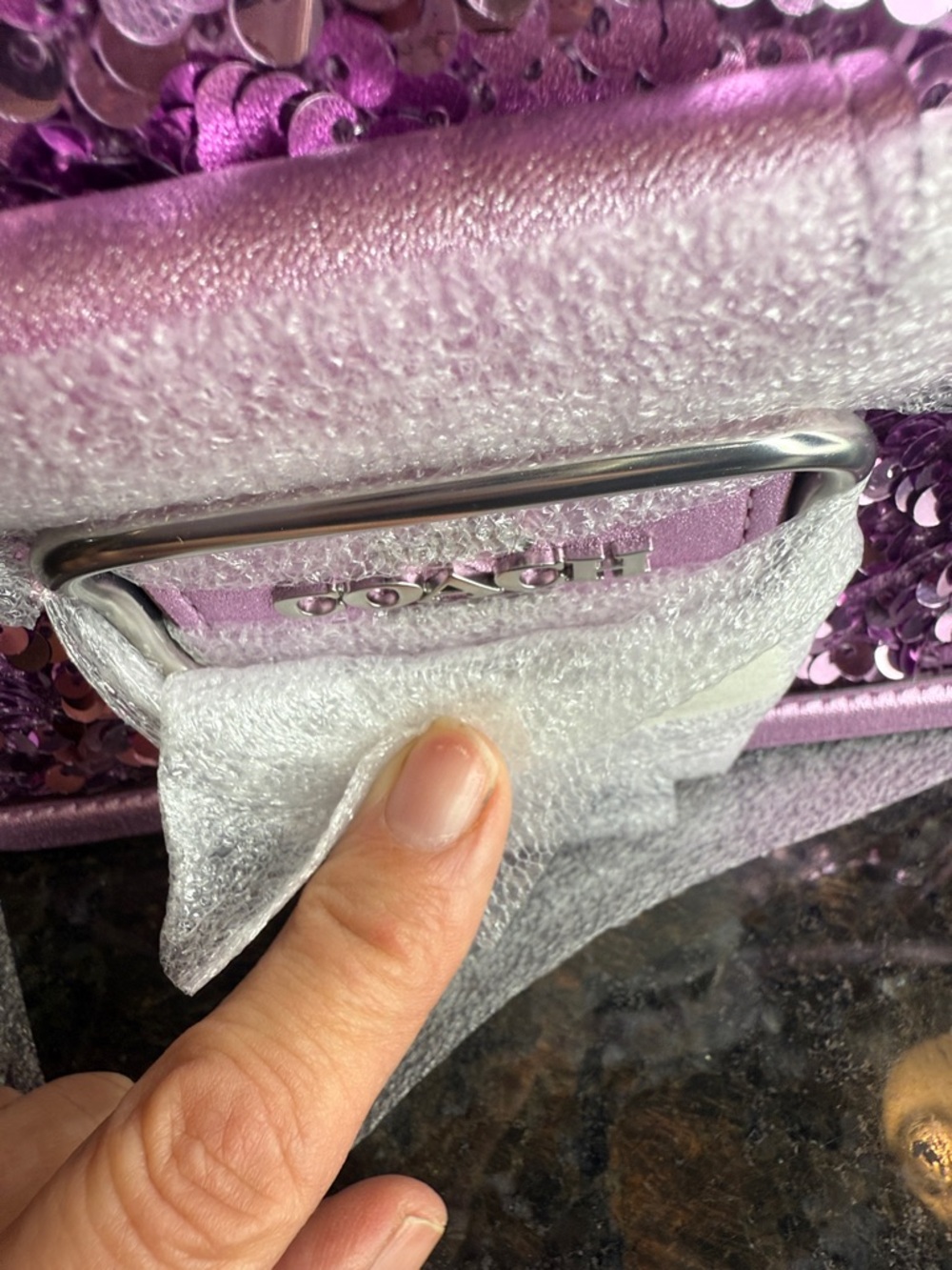 Coach Morgan Lilac Sequin Crossbody Bag with Metallic Trim - Picture 14 of 16